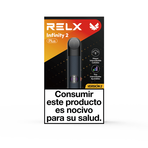 Caja oficial del vapeador RELX Infinity 2 Plus color Obsidian Black Versión 2
