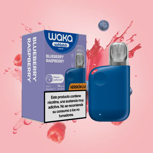 Marketing del vapeador WAKA soMatch Mini Kit Versión 2.0 sabor Blueberry Raspberry con explosión de frutas

