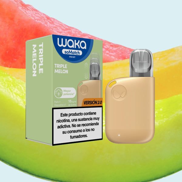 Marketing del vapeador WAKA soMatch Mini Kit Versión 2.0 sabor Triple Melon con fondo de melón fresco
