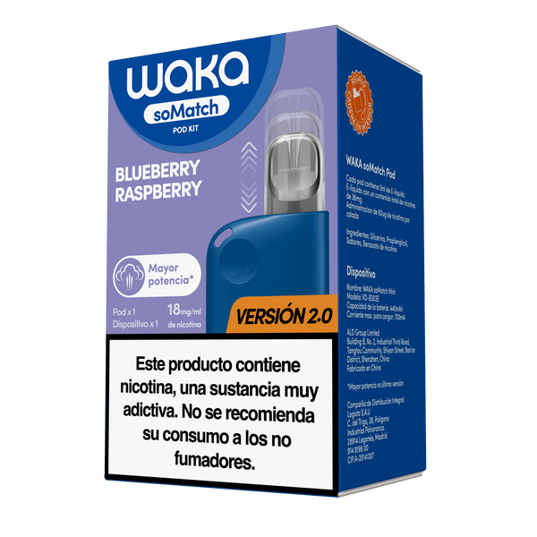Caja oficial del vapeador WAKA soMatch Mini Kit Versión 2.0 sabor Dark Cherry
