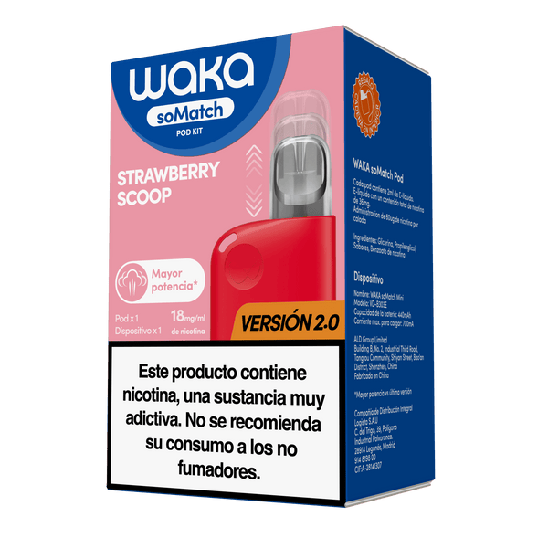 Caja oficial del vapeador WAKA soMatch Mini Kit Versión 2.0 sabor Strawberry Scoop
