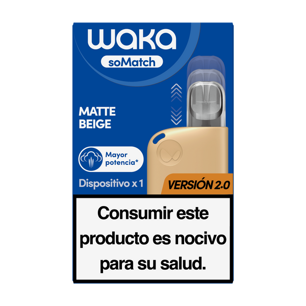 Vista frontal de la caja oficial del dispositivo WAKA soMatch Versión 2.0 color Matte Beige
