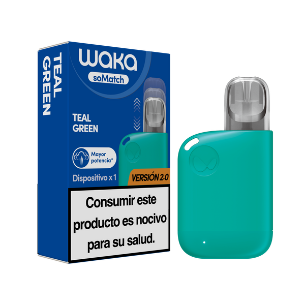 Caja y dispositivo oficial del vapeador WAKA soMatch Versión 2.0 color Teal Green (verde azulado)
